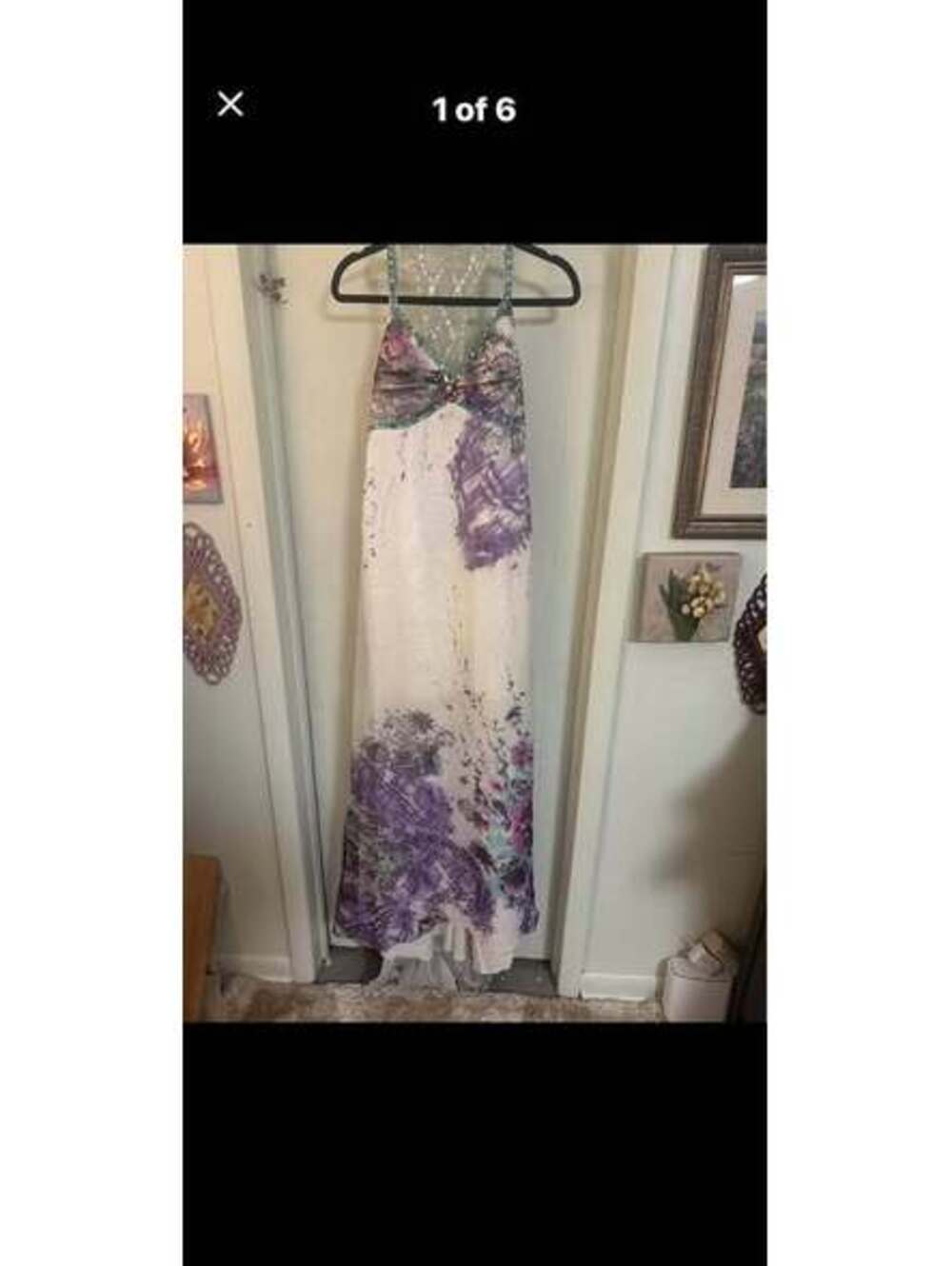 Dave & Johnny Dress Pink , Purple White Beaded Sequin Halter Gown Y2K Prom
